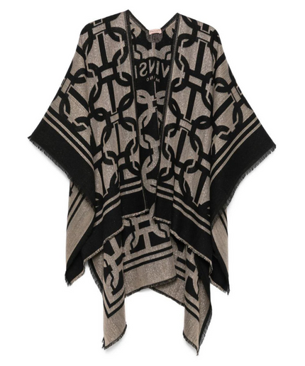 Poncho Jacquard con motivo a catena nero