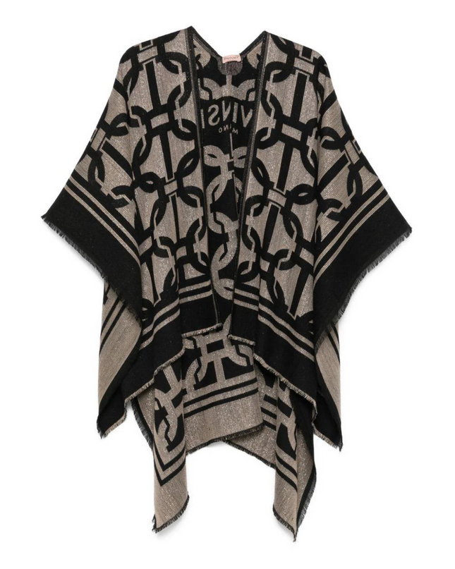 Poncho Jacquard con motivo a catena nero
