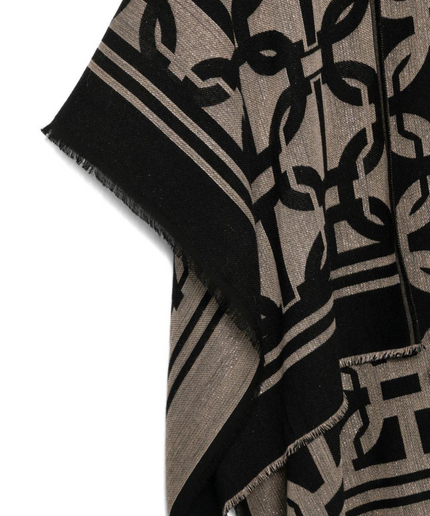 Poncho Jacquard con motivo a catena nero