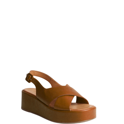 Sandalo con zeppa in pelle