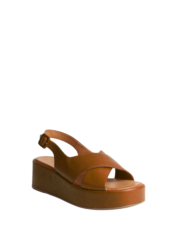 Sandalo con zeppa in pelle