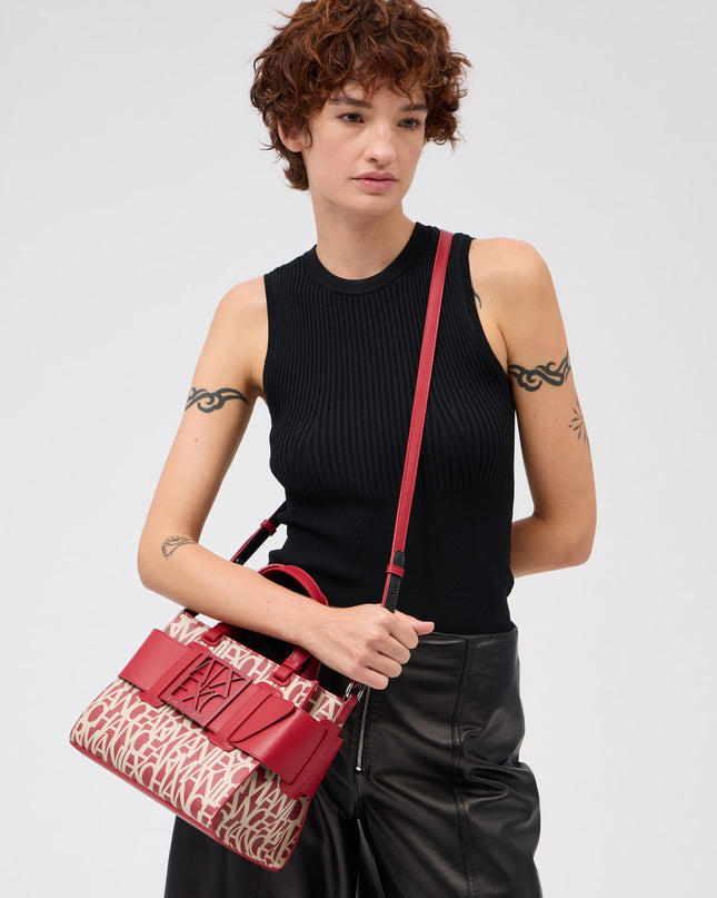 Borsa shopping con stampa monogram e tracolla rimovibile