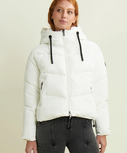 Piumino cropped donna con collo alto e coulisse regolabile
