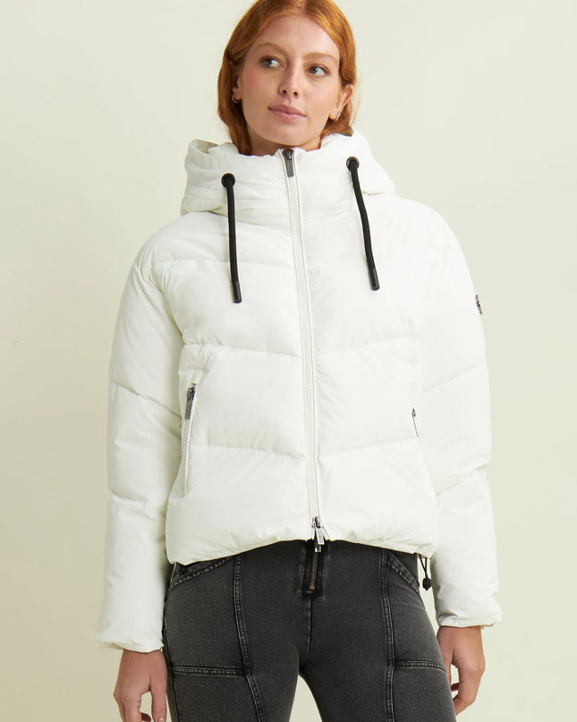 Piumino cropped donna con collo alto e coulisse regolabile