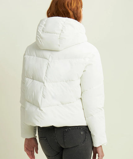 Piumino cropped donna con collo alto e coulisse regolabile