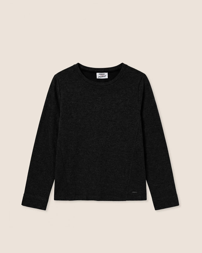 Felpa girocollo effetto tricot con polsini aperti