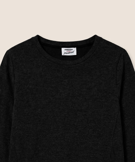 Felpa girocollo effetto tricot con polsini aperti