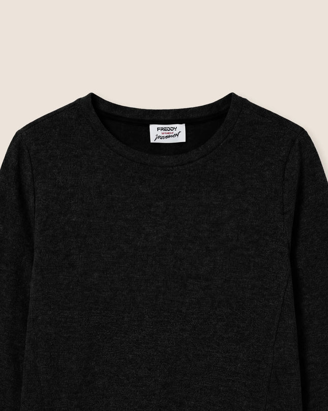 Felpa girocollo effetto tricot con polsini aperti