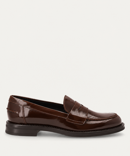 Mocassini classici donna in pelle lucida cioccolato