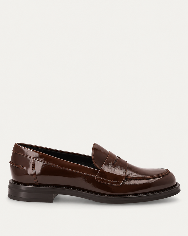 Mocassini classici donna in pelle lucida cioccolato