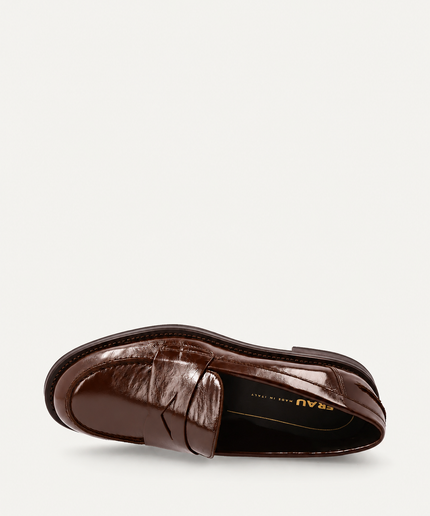 Mocassini classici donna in pelle lucida cioccolato