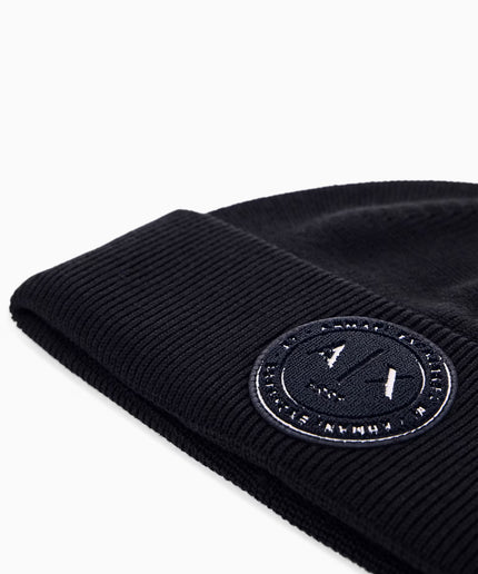 Berretto a coste in misto lana e cotone con patch