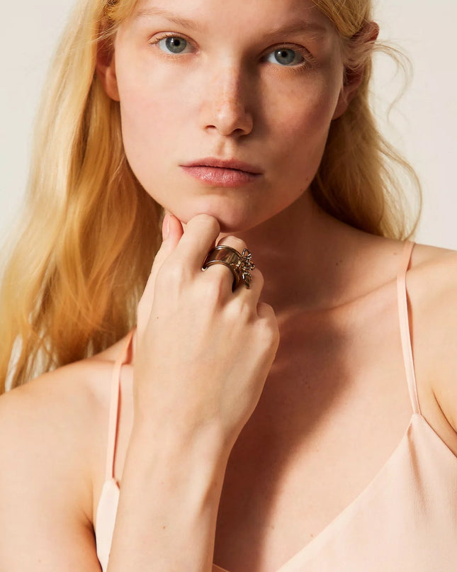 Anello con fiore e strass - Piedi Folli