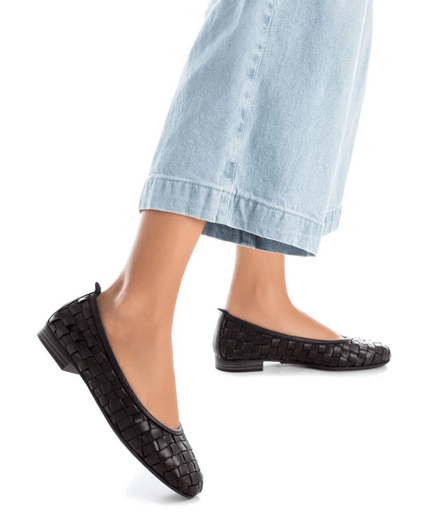 Ballerina in pelle intrecciata nero - Piedi Folli