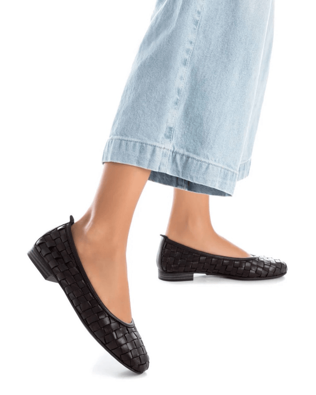 Ballerina in pelle intrecciata nero - Piedi Folli