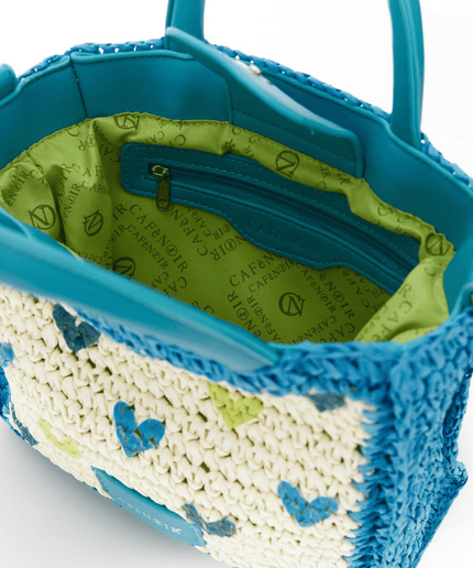 borsa a mano in rafia bicolore a crochet - Piedi Folli