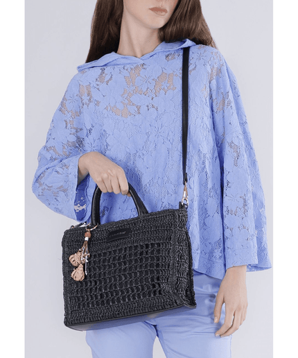 Borsa a mano in rafia con lavorazione crochet - Piedi Folli