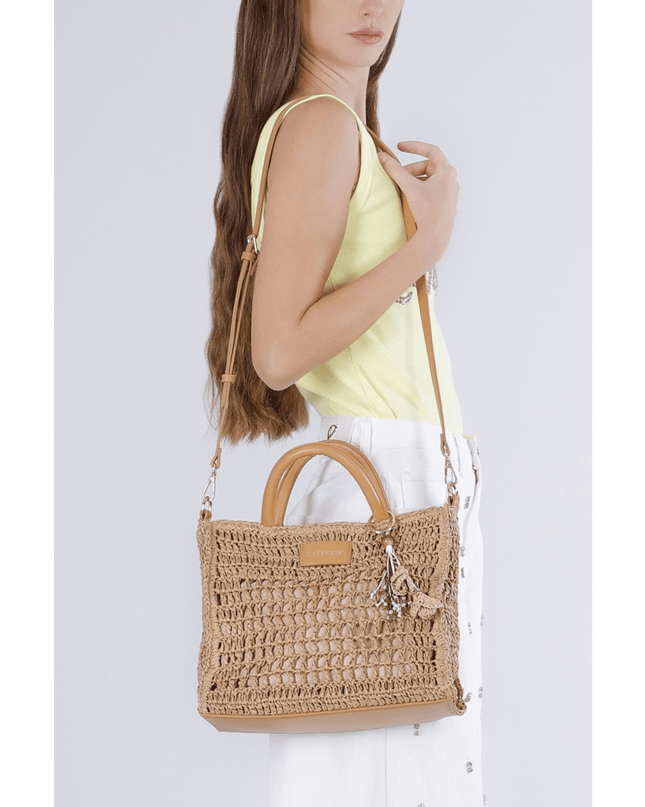 Borsa a mano in rafia con lavorazione crochet - Piedi Folli