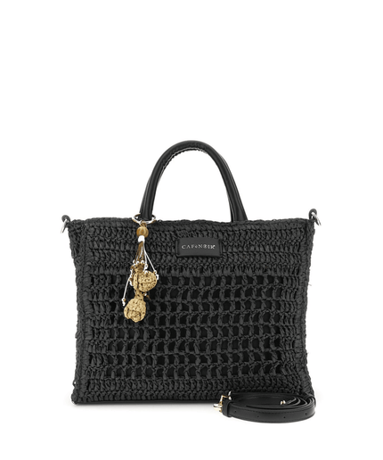 Borsa a mano in rafia con lavorazione crochet - Piedi Folli