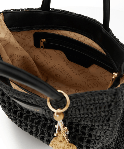 Borsa a mano in rafia con lavorazione crochet - Piedi Folli