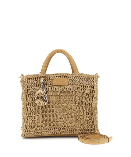 Borsa a mano in rafia con lavorazione crochet - Piedi Folli