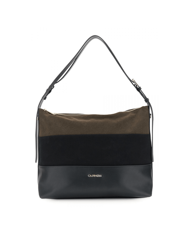 Borsa a sacca effetto suede effetto pelle a righe degradè nero - Piedi Folli