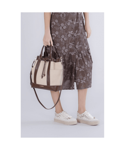 Borsa a secchiello con manici effetto canvas - Piedi Folli