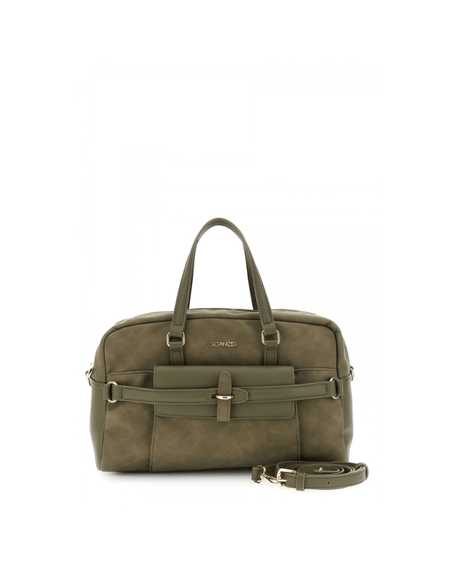 Borsa bauletto a mano in microfibra effetto suede con rifiniture effetto pelle verde - Piedi Folli