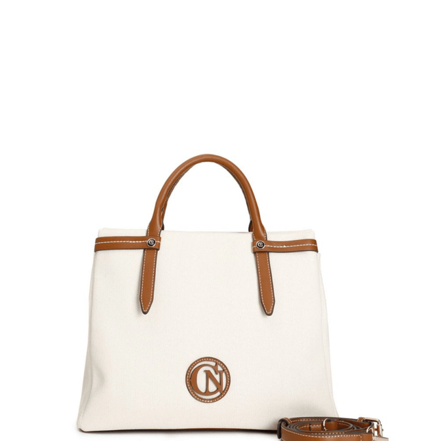 borsa in canvas con manici tubolari, logo a contrasto e tracolla removibile - Piedi Folli