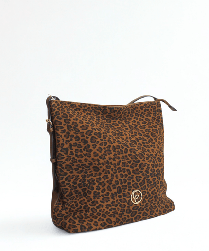 Borsa in pelle scamosciata leopardato camel - Piedi Folli