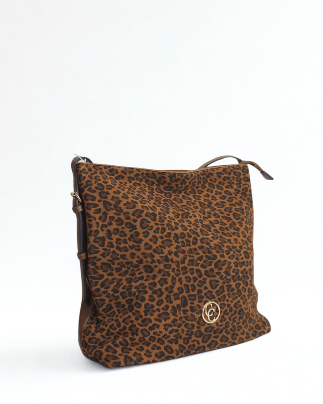 Borsa in pelle scamosciata leopardato camel - Piedi Folli