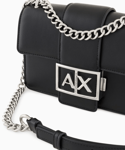 Borsa nera a spalla con logo metal - Piedi Folli