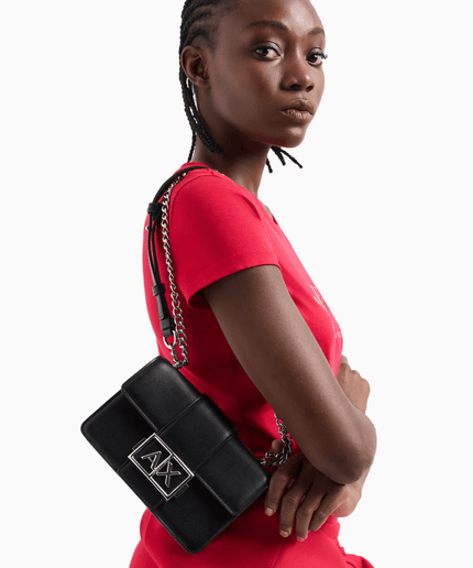 Borsa nera a spalla con logo metal - Piedi Folli