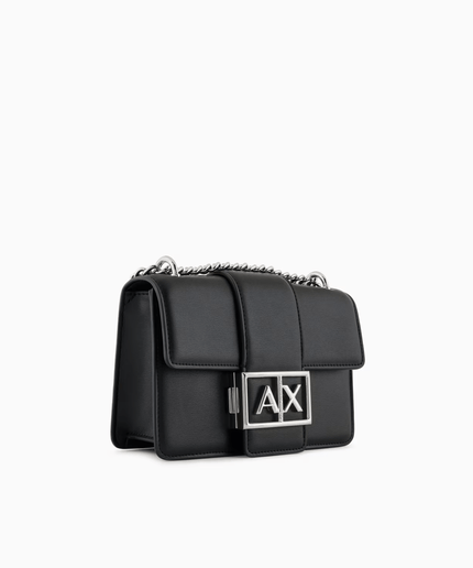 Borsa nera a spalla con logo metal - Piedi Folli