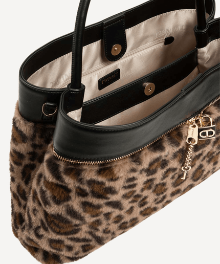 Borsa shopper animalier con lock Oval T - Piedi Folli