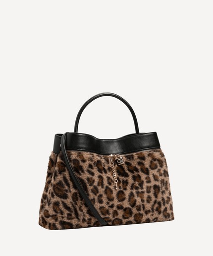 Borsa shopper animalier con lock Oval T - Piedi Folli