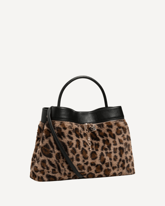 Borsa shopper animalier con lock Oval T - Piedi Folli