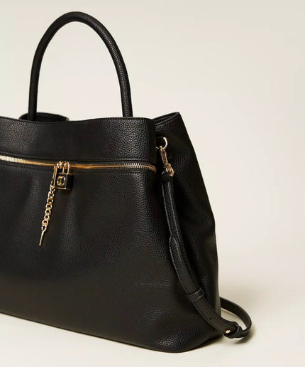 Borsa shopper con tasca e lock Oval T - Piedi Folli