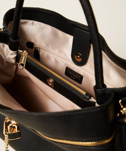 Borsa shopper con tasca e lock Oval T - Piedi Folli