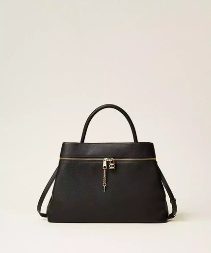 Borsa shopper con tasca e lock Oval T - Piedi Folli