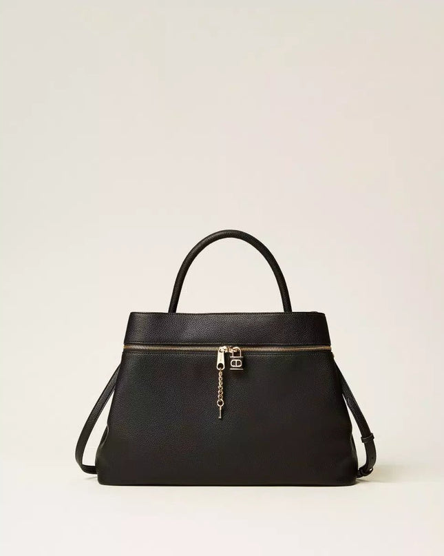Borsa shopper con tasca e lock Oval T - Piedi Folli