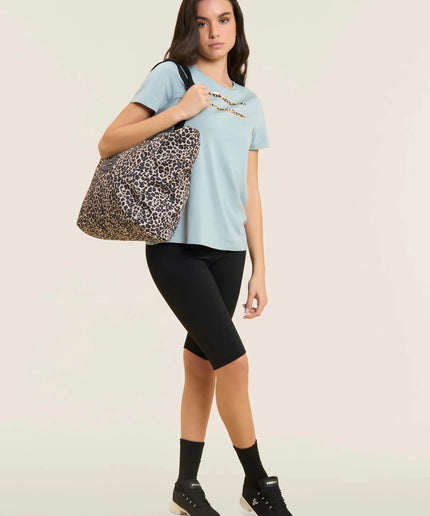 Borsa shopper in canvas animalier con zip e logo FREDDY - Piedi Folli