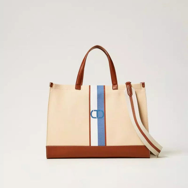 Borsa shopper in canvas con Oval T - Piedi Folli