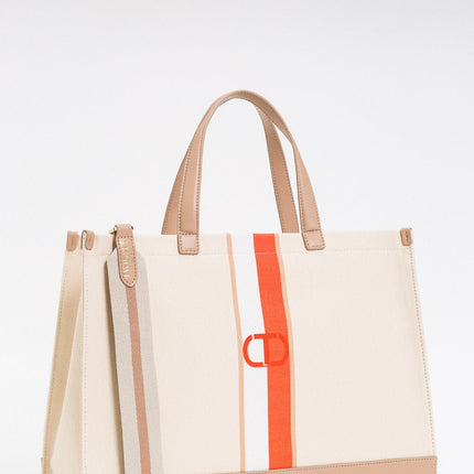 Borsa shopper in canvas con Oval T - Piedi Folli