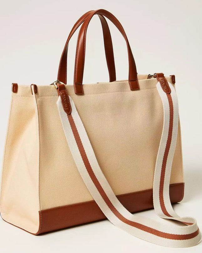 Borsa shopper in canvas con Oval T - Piedi Folli