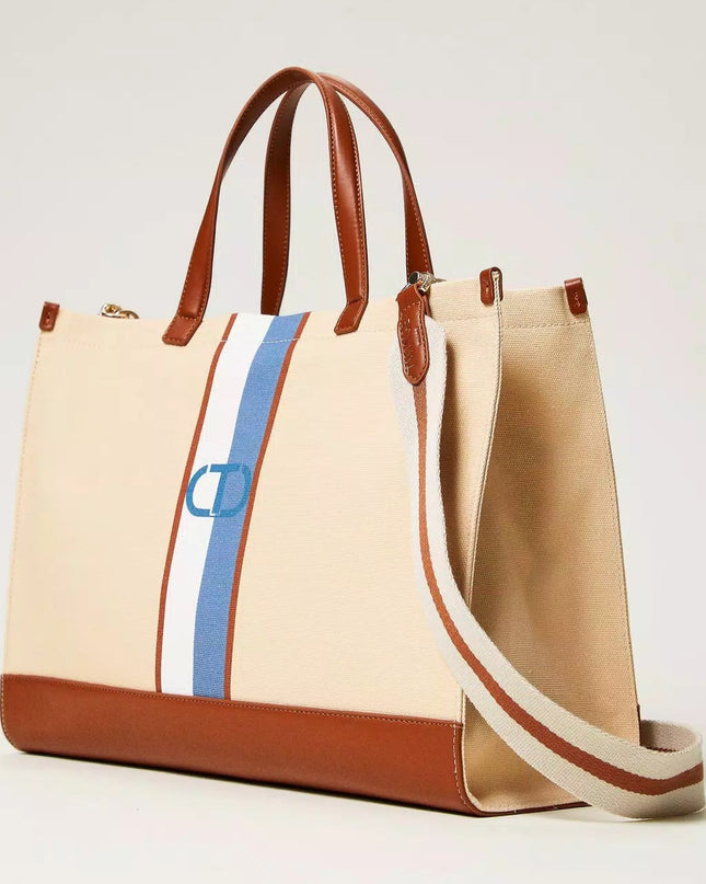 Borsa shopper in canvas con Oval T - Piedi Folli