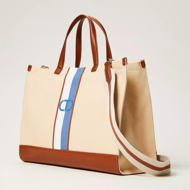 Borsa shopper in canvas con Oval T - Piedi Folli