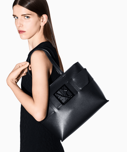 Borsa shopper media cono monogram tono su tono nera - Piedi Folli