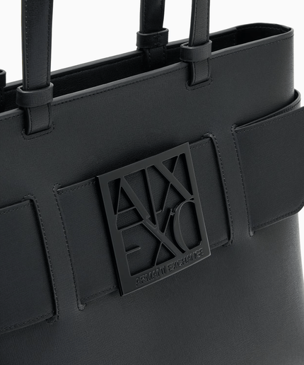 Borsa shopper media cono monogram tono su tono nera - Piedi Folli