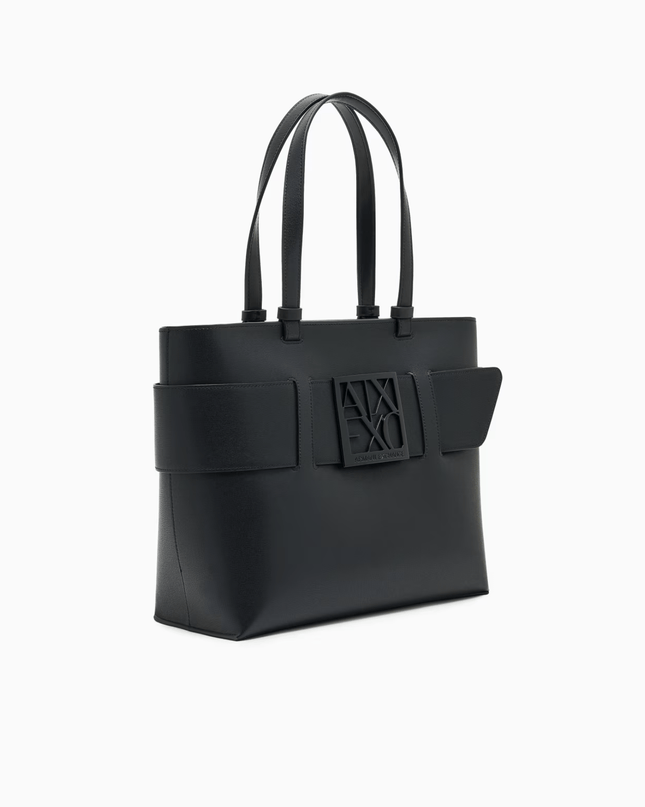 Borsa shopper media cono monogram tono su tono nera - Piedi Folli